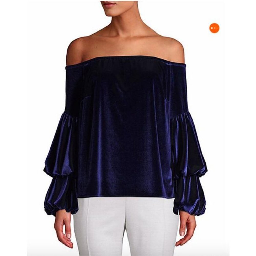 Petersyn Blue velvet shelf bra elastic neck top